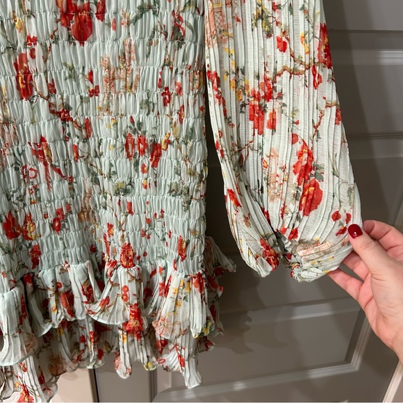 NWT By Timo Plisse Dress Mini Smocked Long Sleeve in Rose Garden Floral - Picture 6 of 6